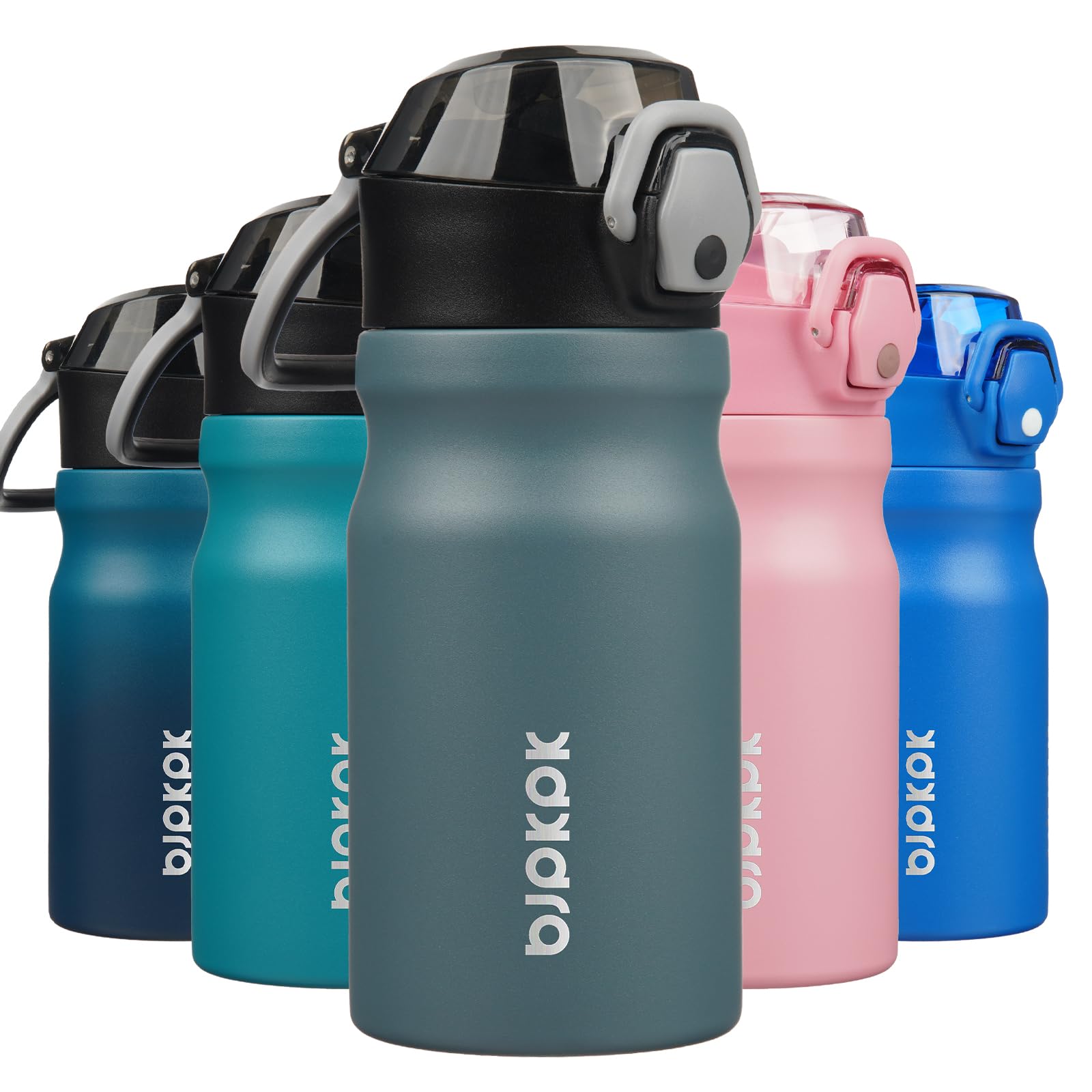 BJPKPK 14oz Insulated Water Bottle with Straw Stainless Steel Double Wall Water Bottles BPA Free Leak Proof Thermal Flask with Lockable Flip Lid and Soft Silicone Spout,Bamboo Grove